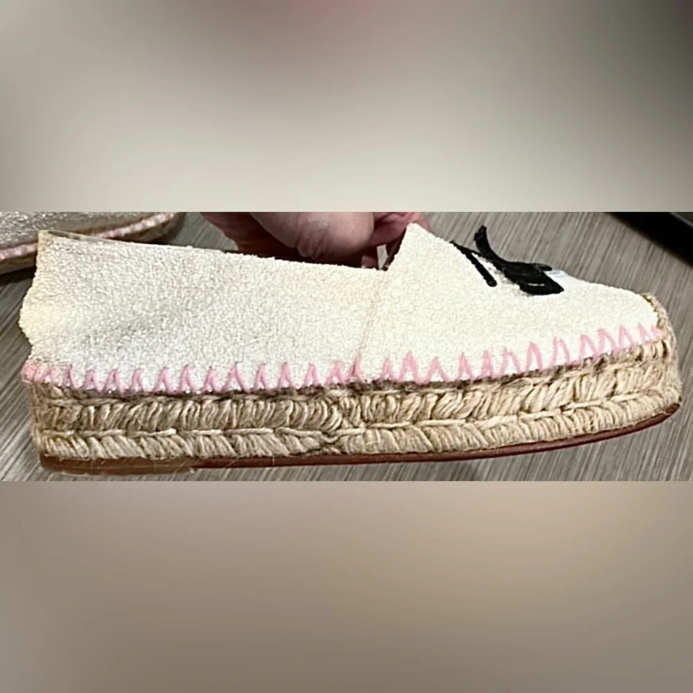 Chiara Ferragni Espadrille Jute Platforms w/ Winking Eye White  Glitter Size 5